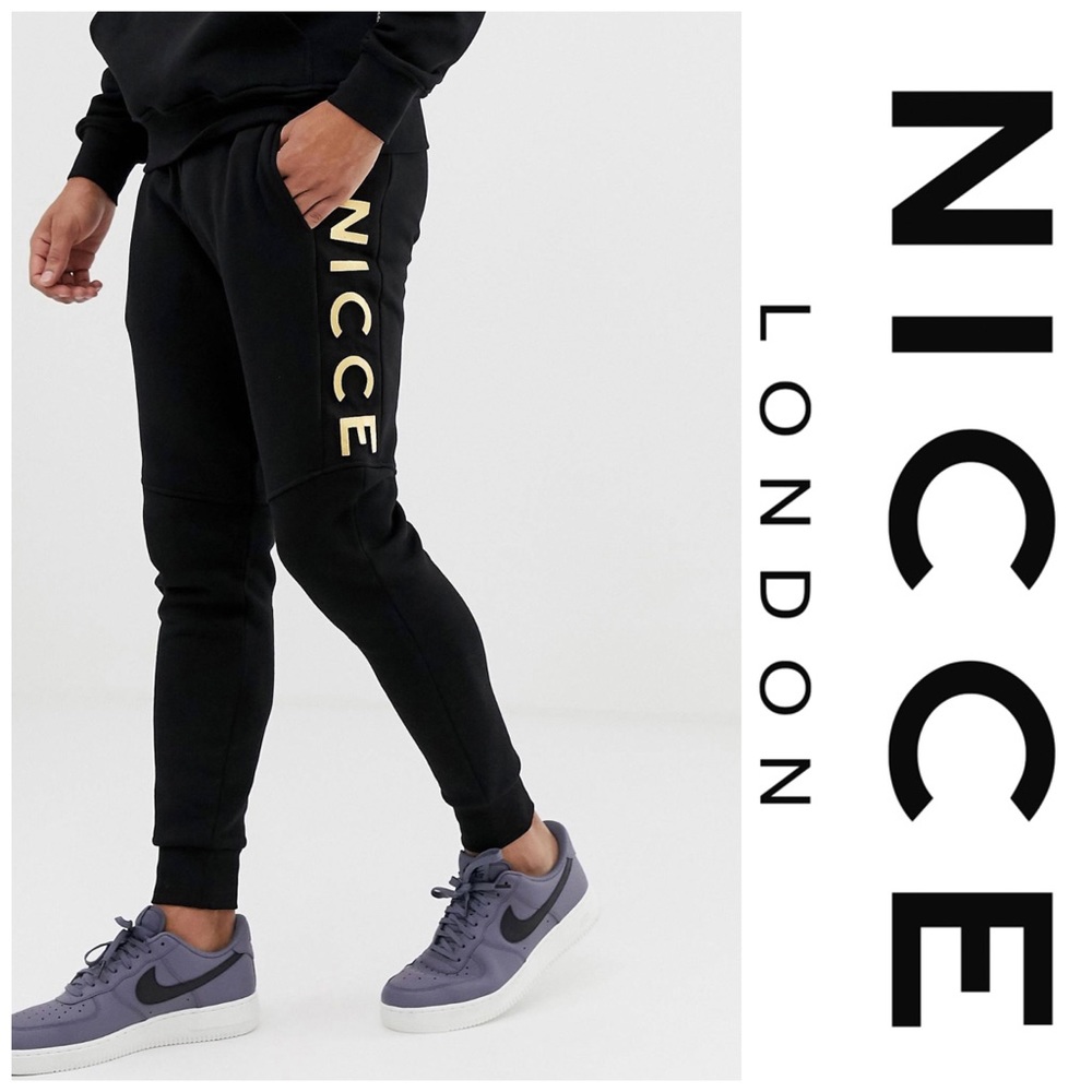 NWT - Nicce Skinny Sweatpants in Black with Gold Logo